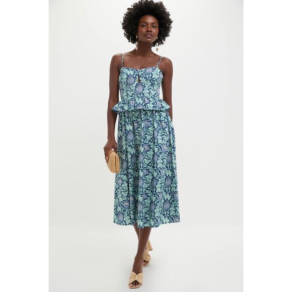 HYACINTH HOUSE Blue Leafy Floral Maeve Midi Dress Size S NWT - Picture 1 of 7